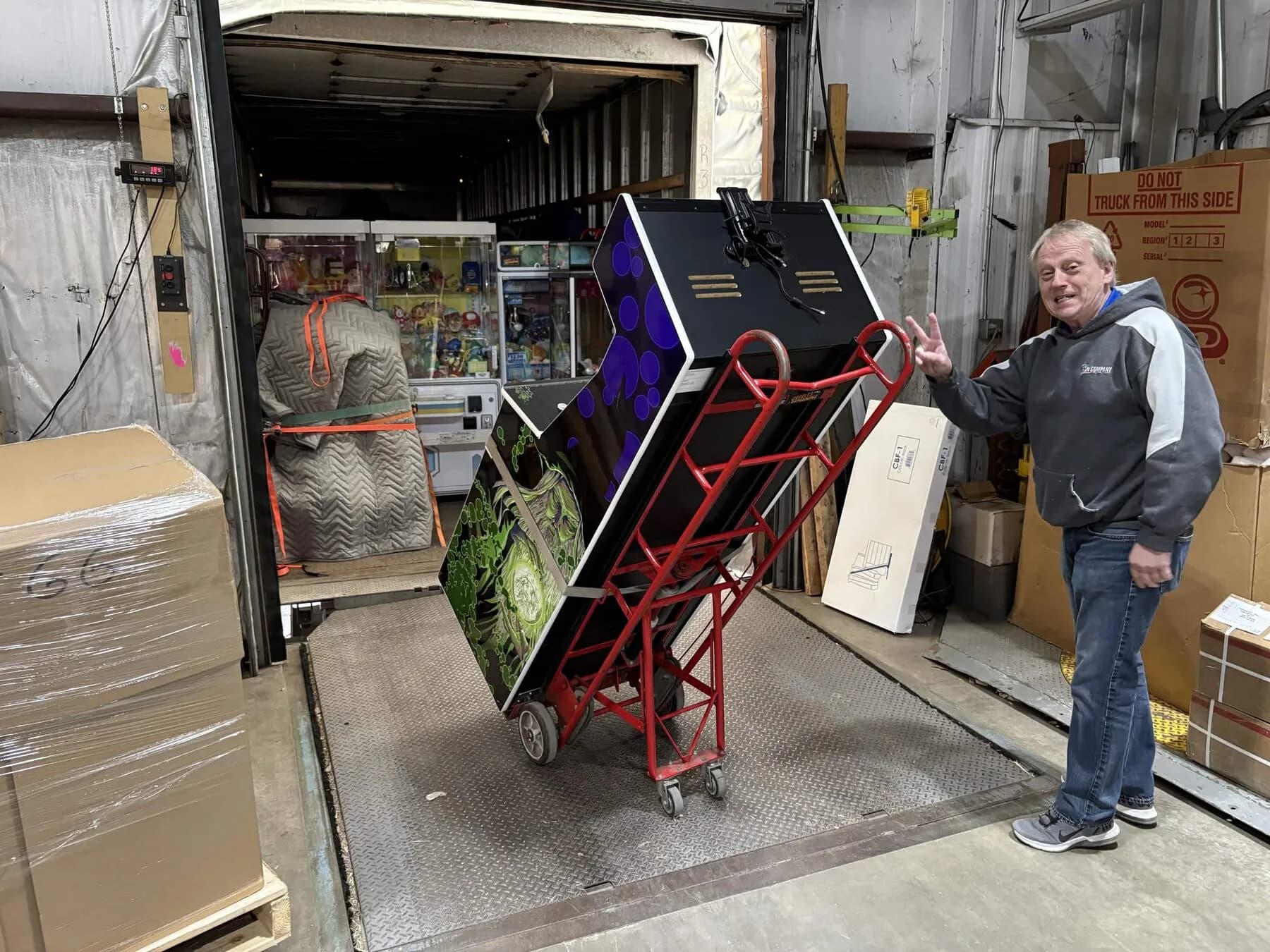 A DeathBall cab being moved on a dolly